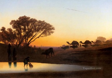 Puesta de sol en el paisaje del Nilo Charles Theodore Frere árabes Pinturas al óleo
